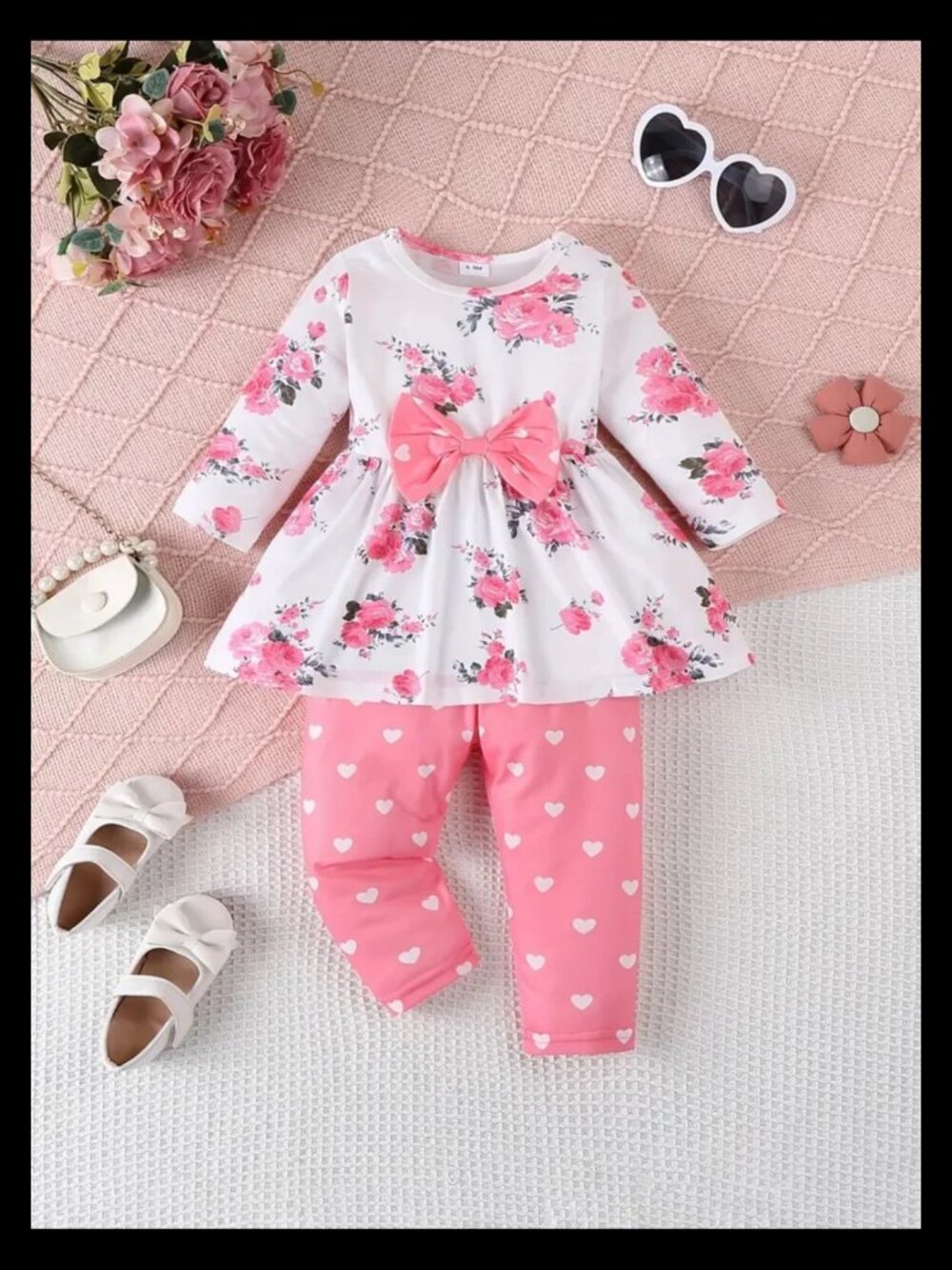 New Girls Pink & White Floral Spring, Summer Top & Pants Set Size 12-18M - Picture 2 of 6